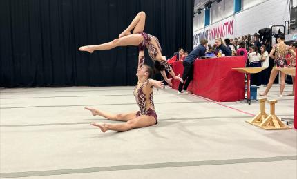 Acrobatic Gymnasts completing a balance move