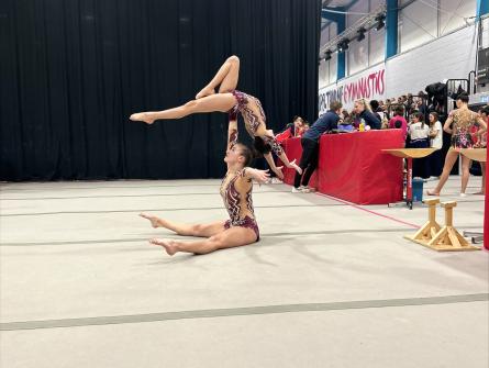 Acrobatic Gymnasts completing a balance move